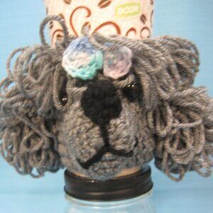 Handmade Crochet Poodle Puppy Dogs  SILVER Cup Cozy